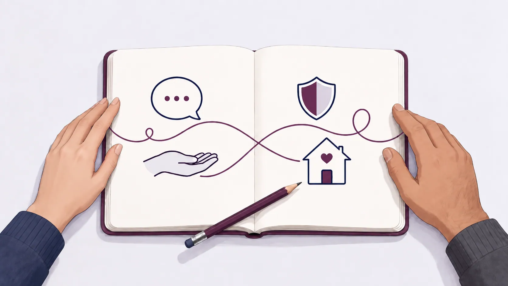 Libros y cuaderno de notas para comprender responsabilidades familiares