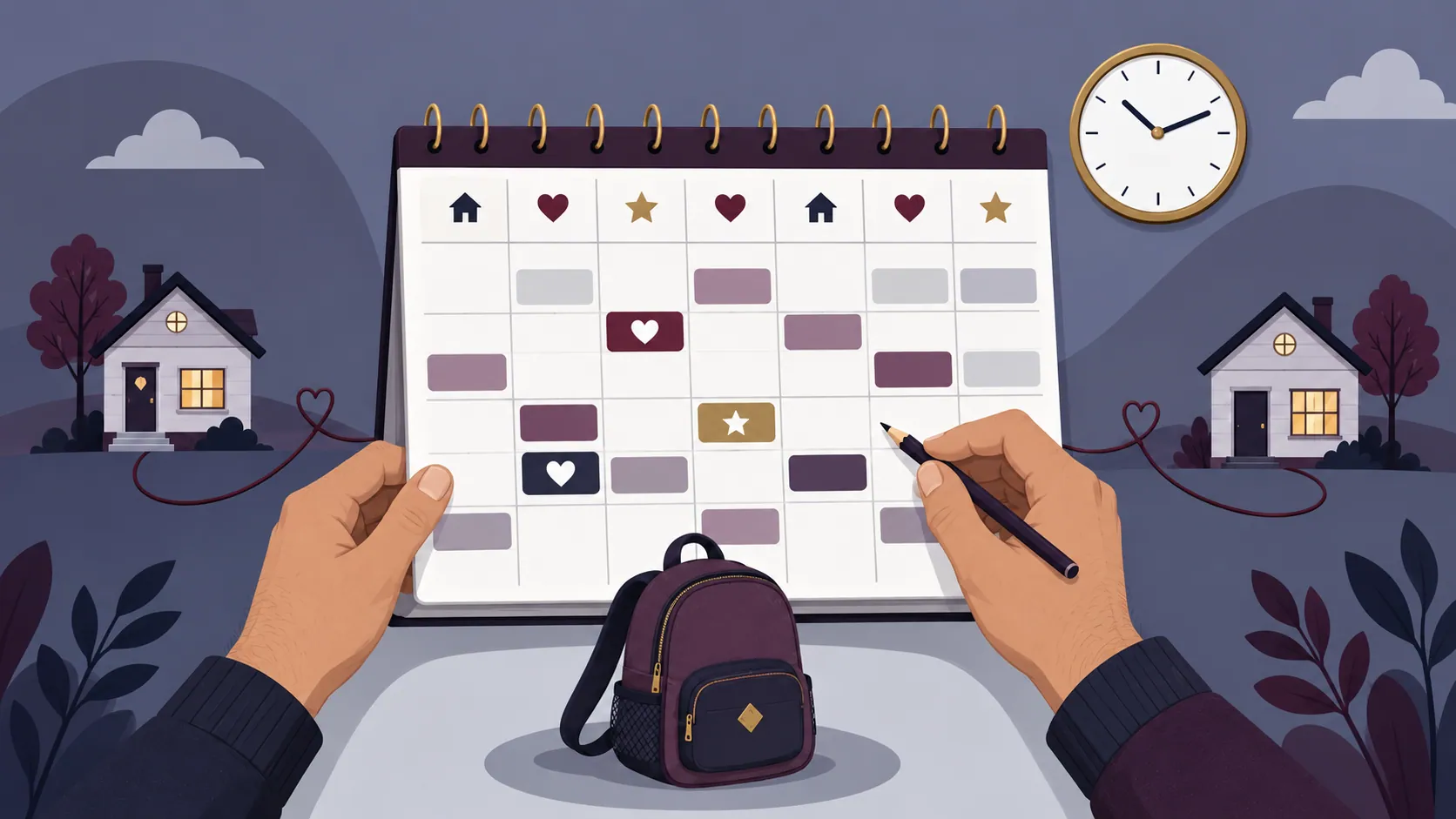 Calendario familiar y notas para coordinar tiempos de convivencia